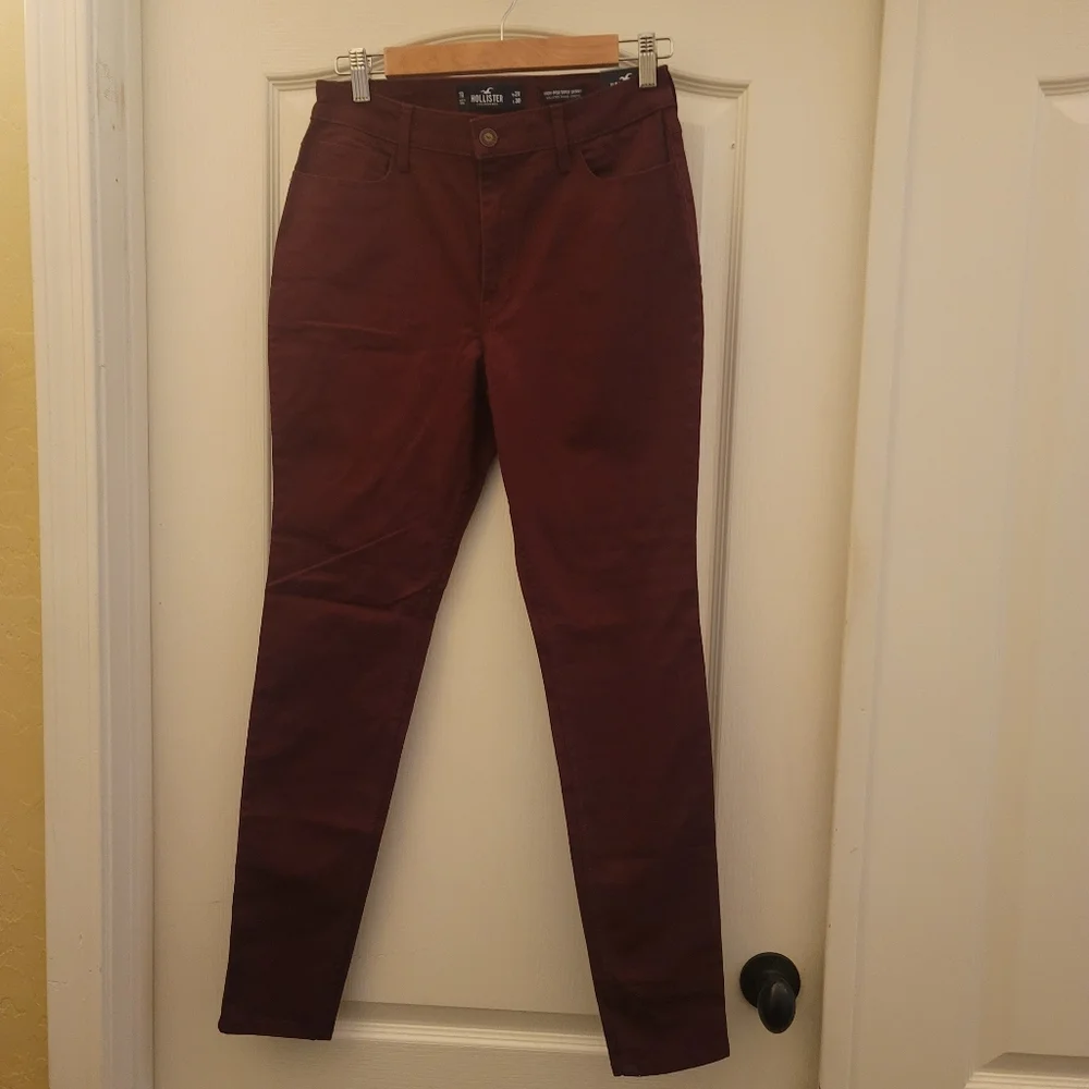 NWT jeans Hollister classic stretch high rise bodycon maroon burgundy denim 7 - Picture 1 of 6